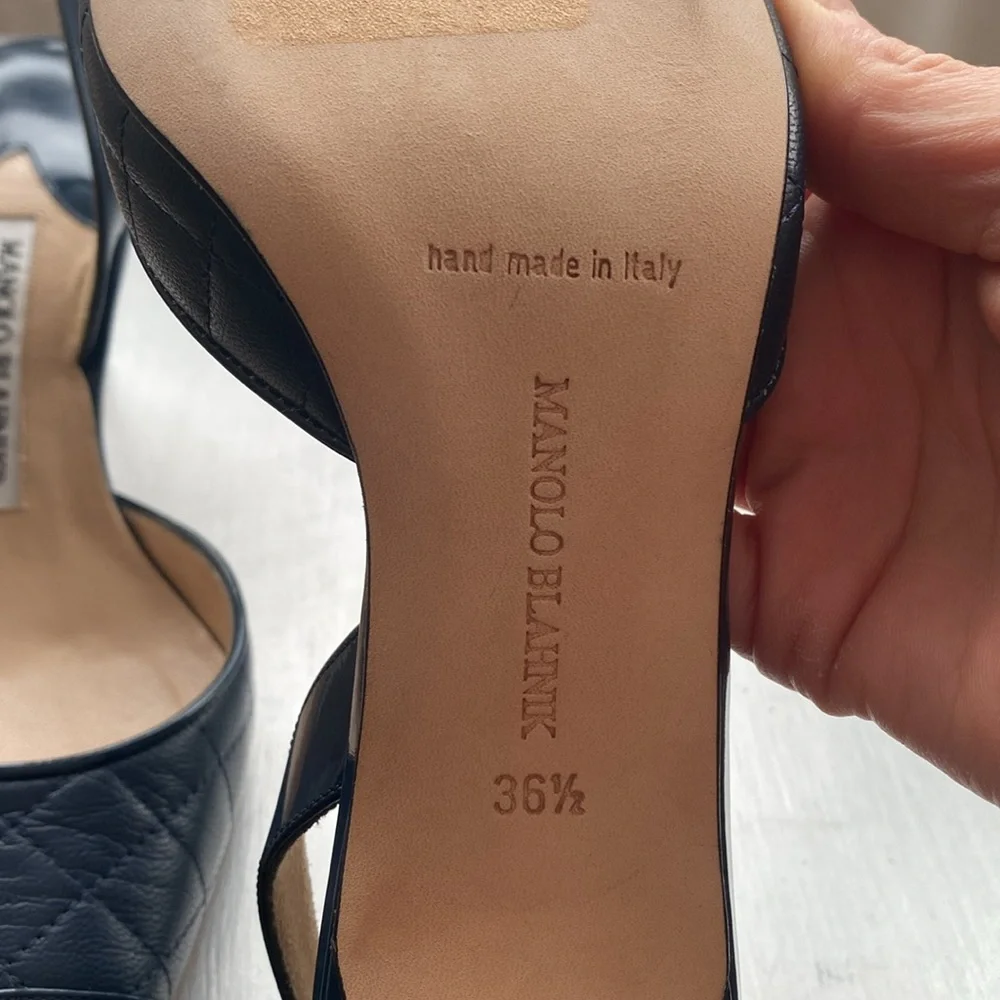 NWOT Manolo Blahnik Carolyn Navy Blue Leather Slingback Kitten Heel Size 6.5 - Picture 4 of 5